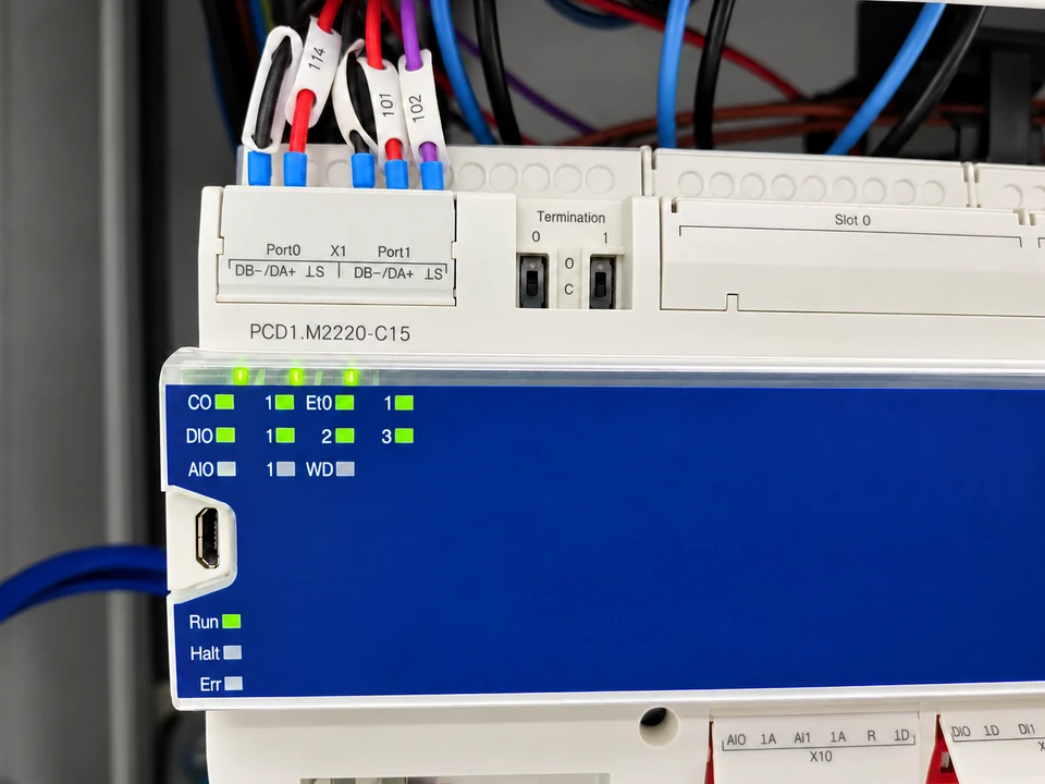 Automate programmable PCD1 raccordé et équipé de voyants de fonctionnement